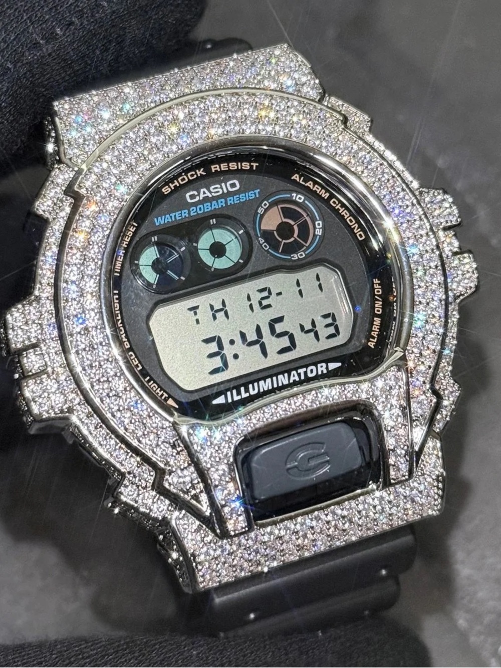 Custom Casio G-Shock DW6900 Bust Down Moissanite Watch
